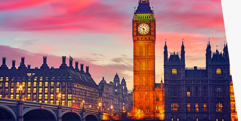 London skyline featuring Elizabeth Tower (Big Ben).